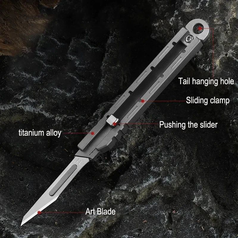 MINI Titanium Alloy Push Knife Multifunctional Portable Keychain Pocket Cutter Utility Knife can Replace Blade NO.11 Scalpel EDC