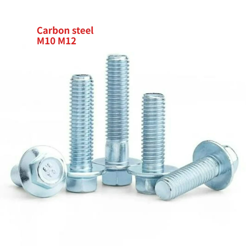 M10 M12 Metric Fine Thread Tooth External Hexagon Flange Bolts 8.8 Grade White Zinc Plated Hexagonal Flange Screws 1.25 Pitch