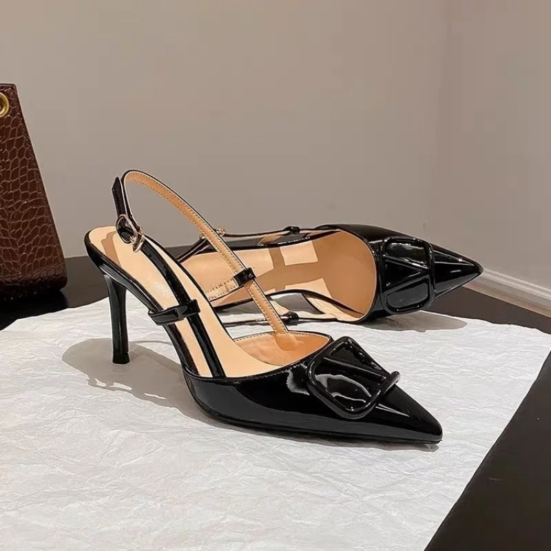 كعب أنيق من الخلف للنساء، حذاء مسائي بإبزيم مربع، حذاء مثير للحفلات #1