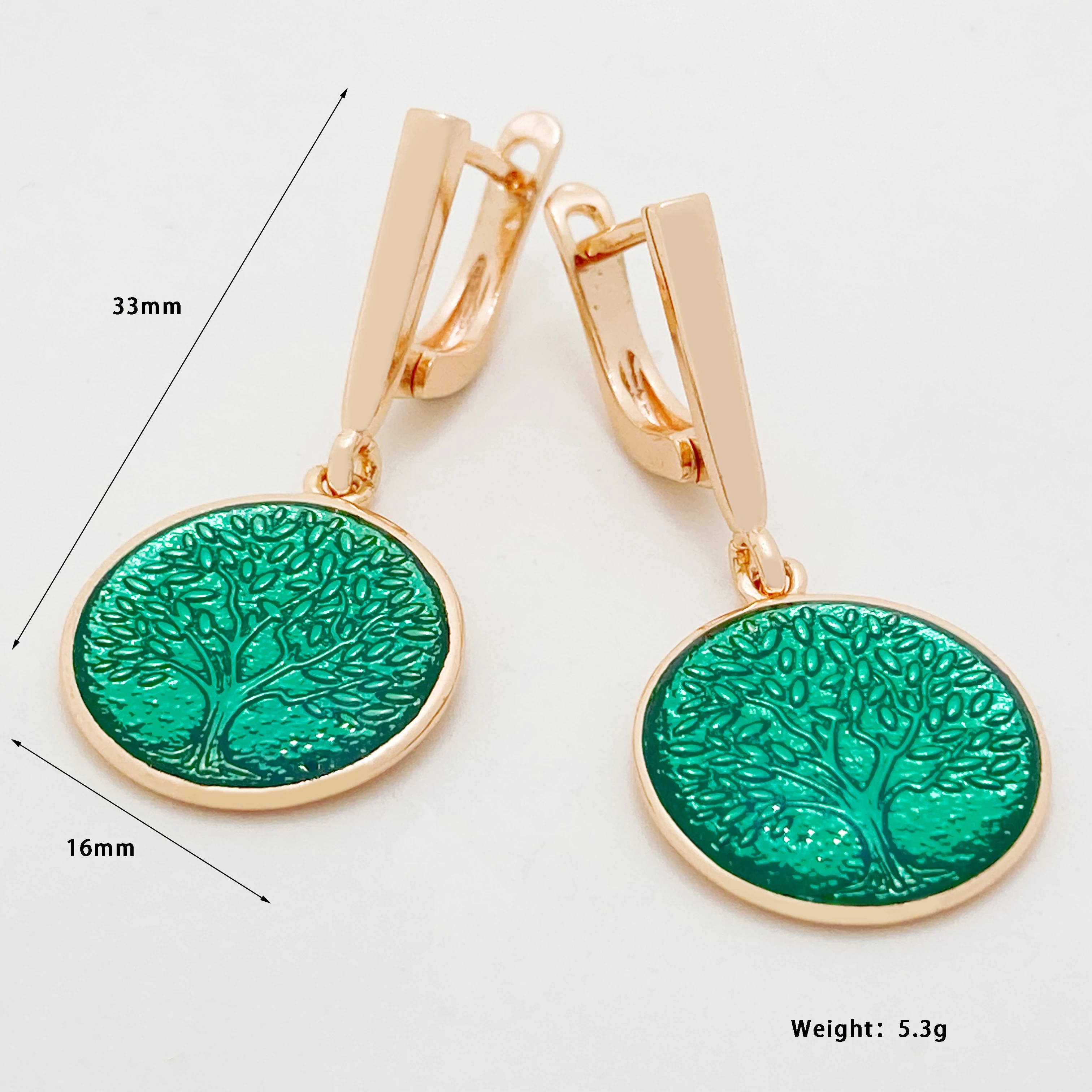 New Green Tree 585 Rose Gold Color Italy Draw Oil Painting Women Dangle Earrings Fine Exclusive Fashion Jewelry