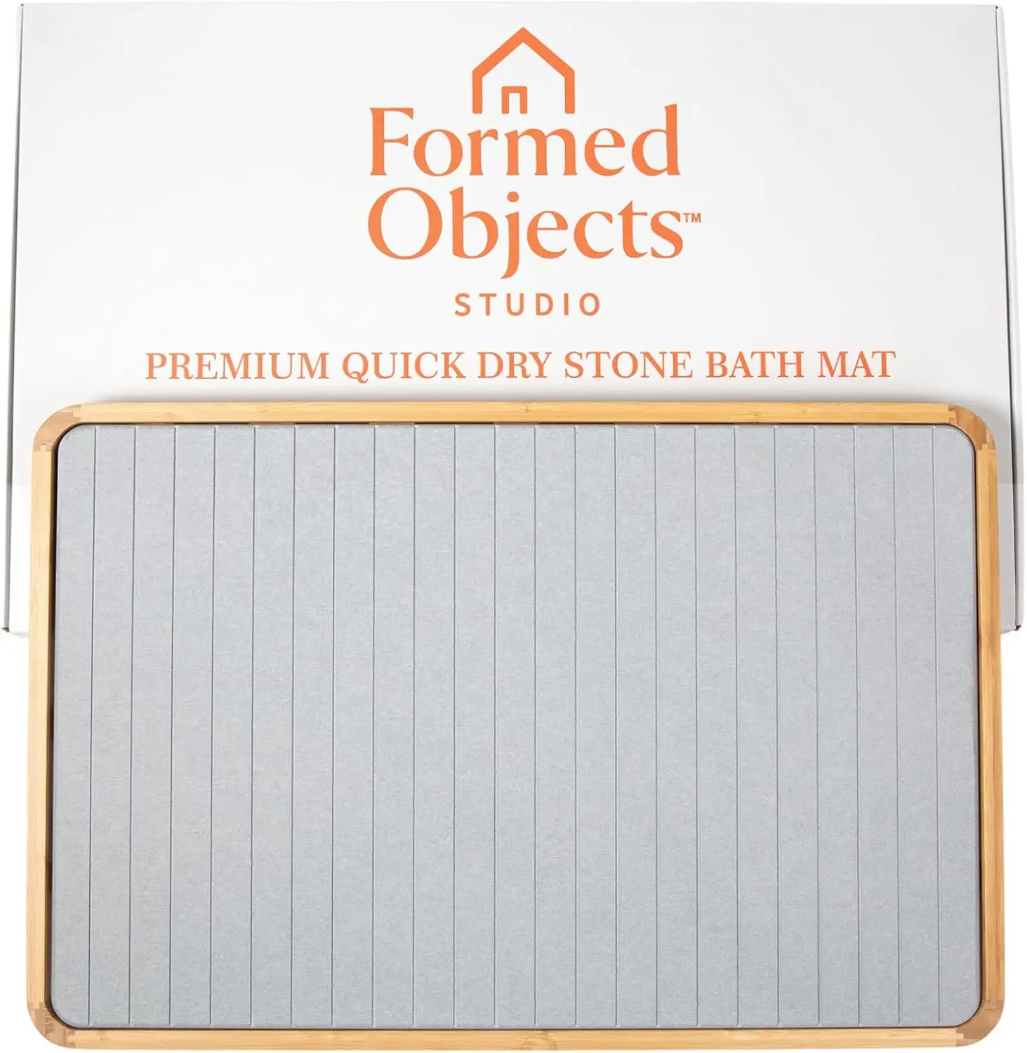 

Quick-Dry Stone Bath Mat with Bamboo Trim - Super Absorbent, Non-Slip for Bathroom, Kitchen, Entryway