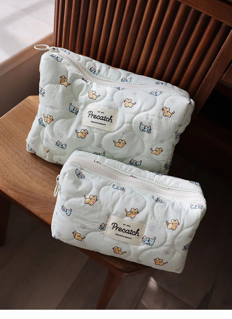 Niedliche bedruckte Katzen-Aufbewahrungstasche, Kosmetiktasche, Damenbinden- und Hygieneartikel-Tasche, tragbare kleine Make-up-Tasche für Mädchen – Detail 10
