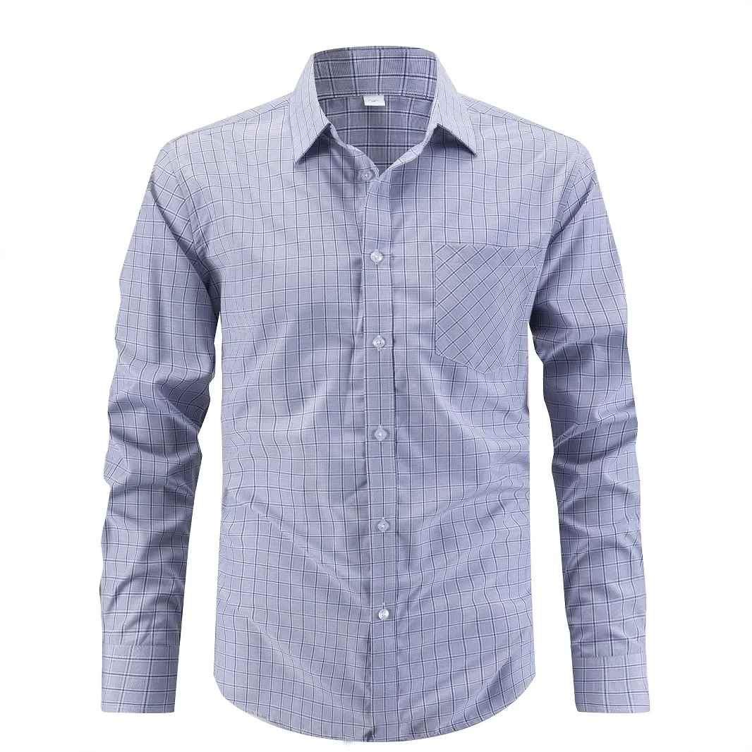 

Men's Business Casual Multicolor Commuter Lapel Plaid Top Shirt