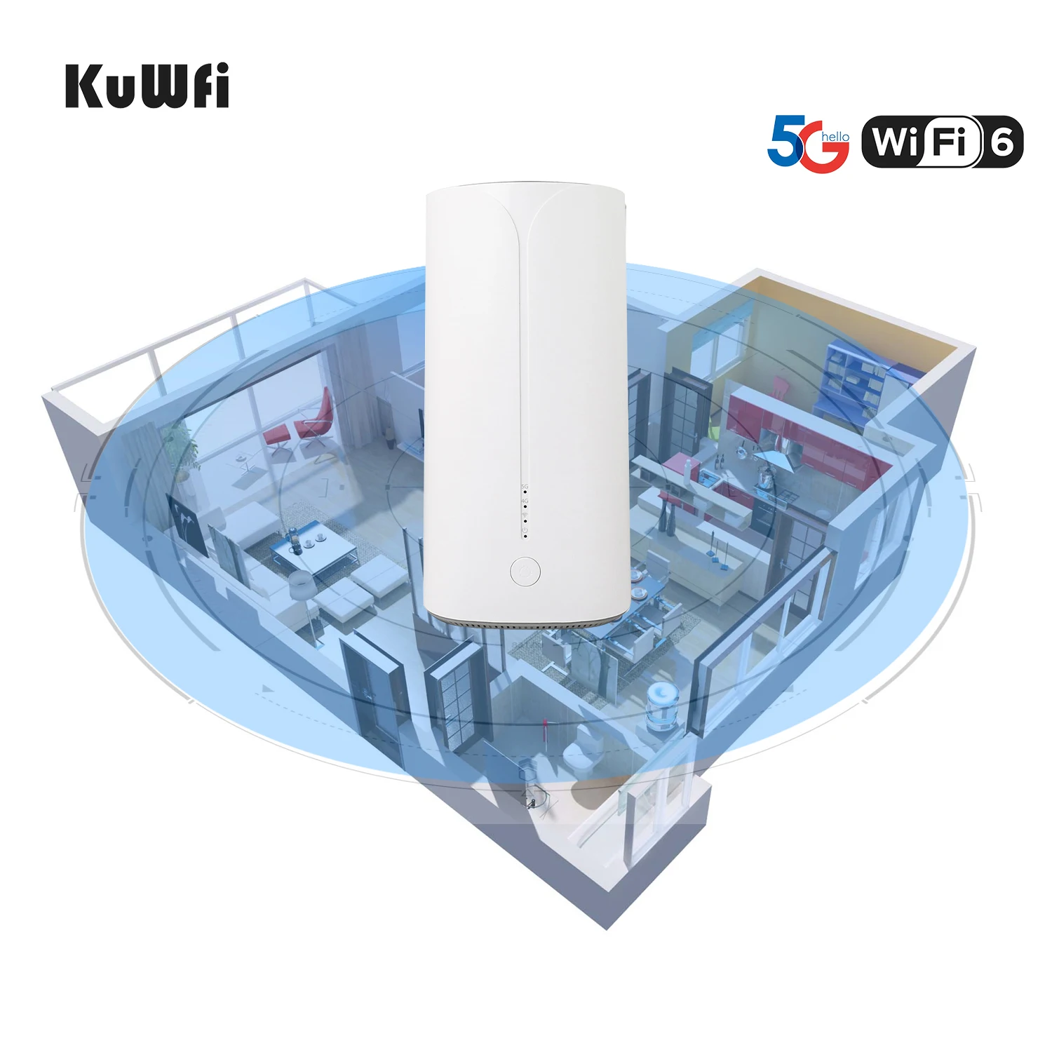 KuWFI 3100Mbps 5G Router With Sim Card Slot Wifi6 Dual Band Smart Wireless Router Gigabit Port Wifi Hotspot Wide Coverage