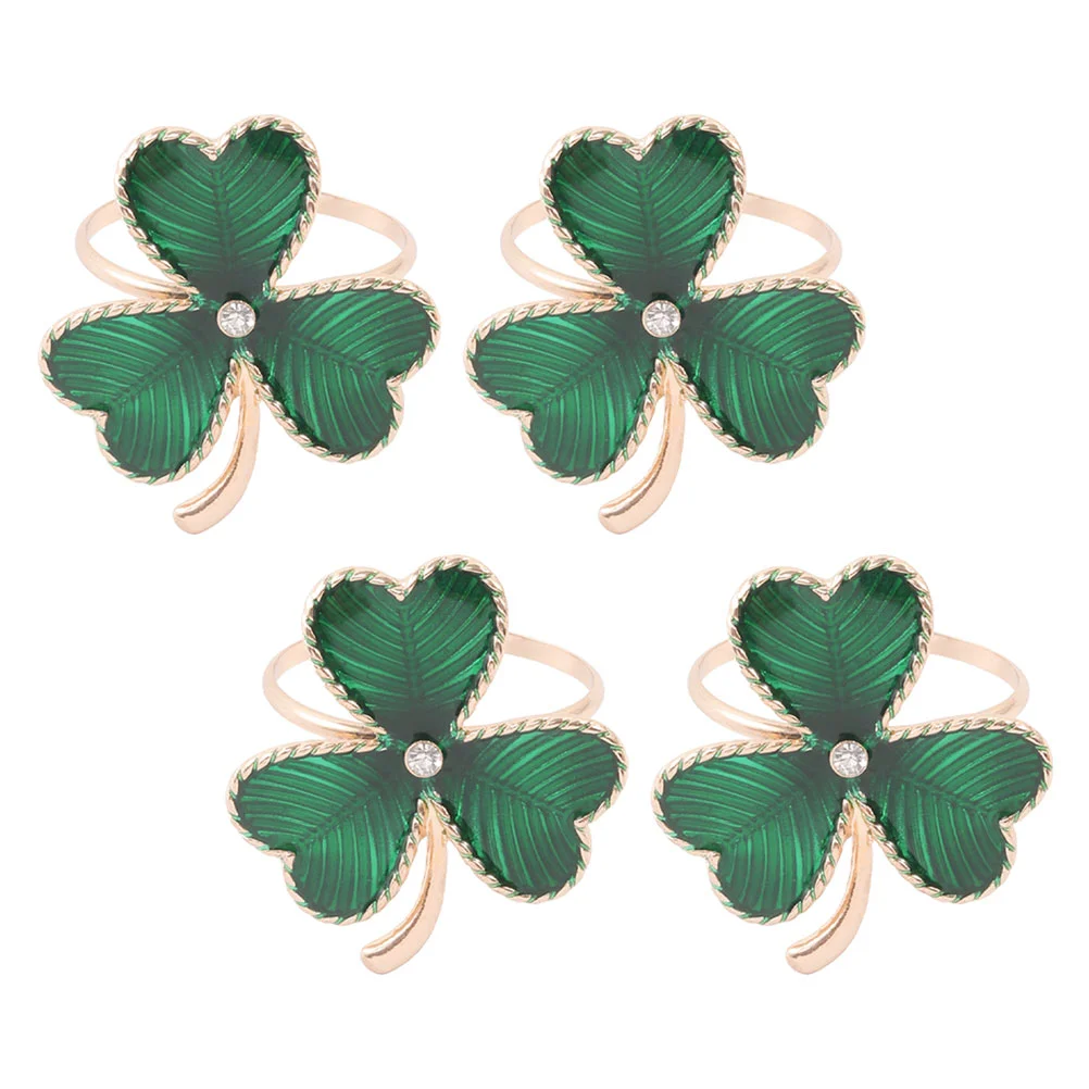 

4 Pcs Shamrock Napkin Rings Party Decorations St Patrick's Day Napkins Decors Holder Decorative Mouth Circle Clips