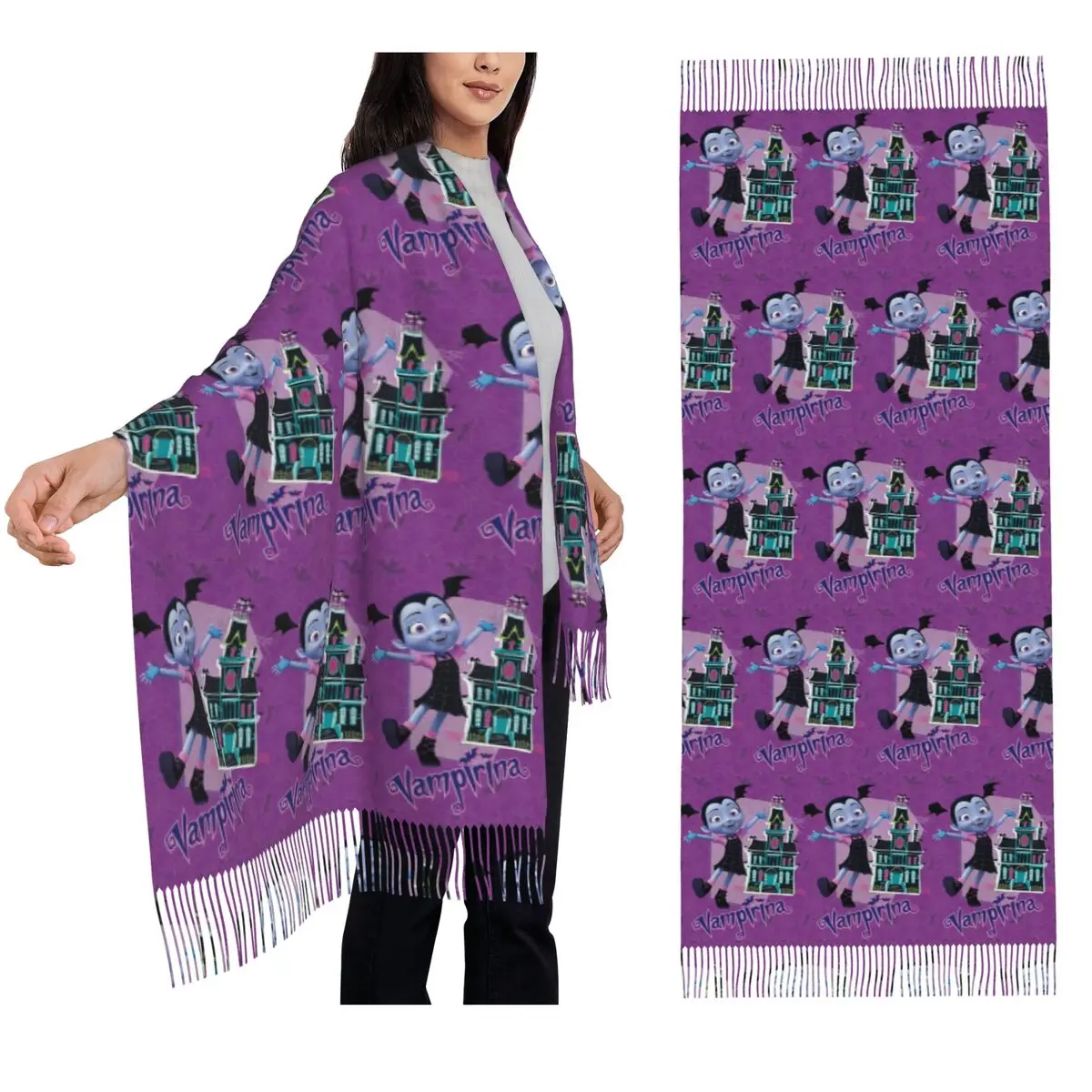 

Girls Vampirina Print Scarf Tassel Scarves for Women Soft Warm Shawls and Wraps Long Fall Winter Shawl Wrap