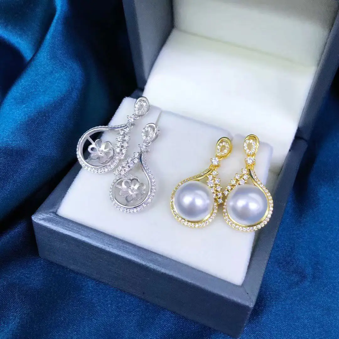 Wholesale S925 Sterling Silver Earrings Mount Findings Settings Base Mounting Parts Accessory for 9-10mm Pearls 5 pairs/lot