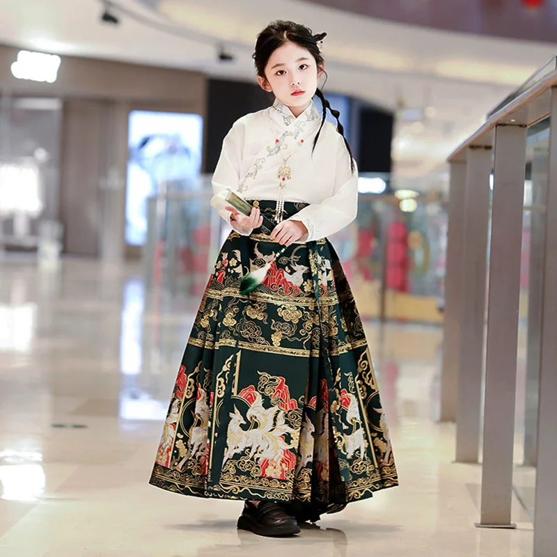 

Chinese Hanfu Girls' Improved Horse Face Skirt Chinese Style Tang Suit Ancient Style Girls' Set Children's Ancient Suit Summer