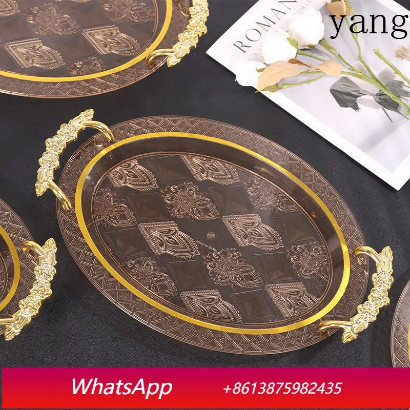 

CX rose handle transparent amber egg-shaped bronzing tea tray fruit tray