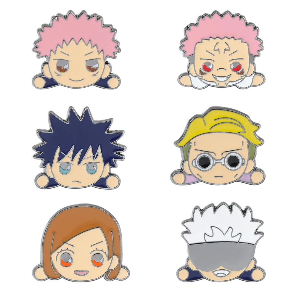 Anime Jujutsu Kaisen Enamel Brooch Kawaii Gojo Satoru Fushiguro Megumi Q Version Badge Lapel Pins for Jacket Bag Fans Toy Gift