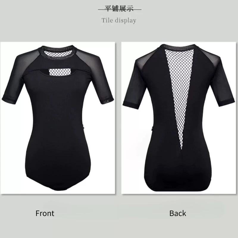 

Women's Latin Dance Top & Dress, Fishnet Back Mesh Sleeve Ballroom Dance Outfit for Salsa Tango Practice Training Dance Skirt
