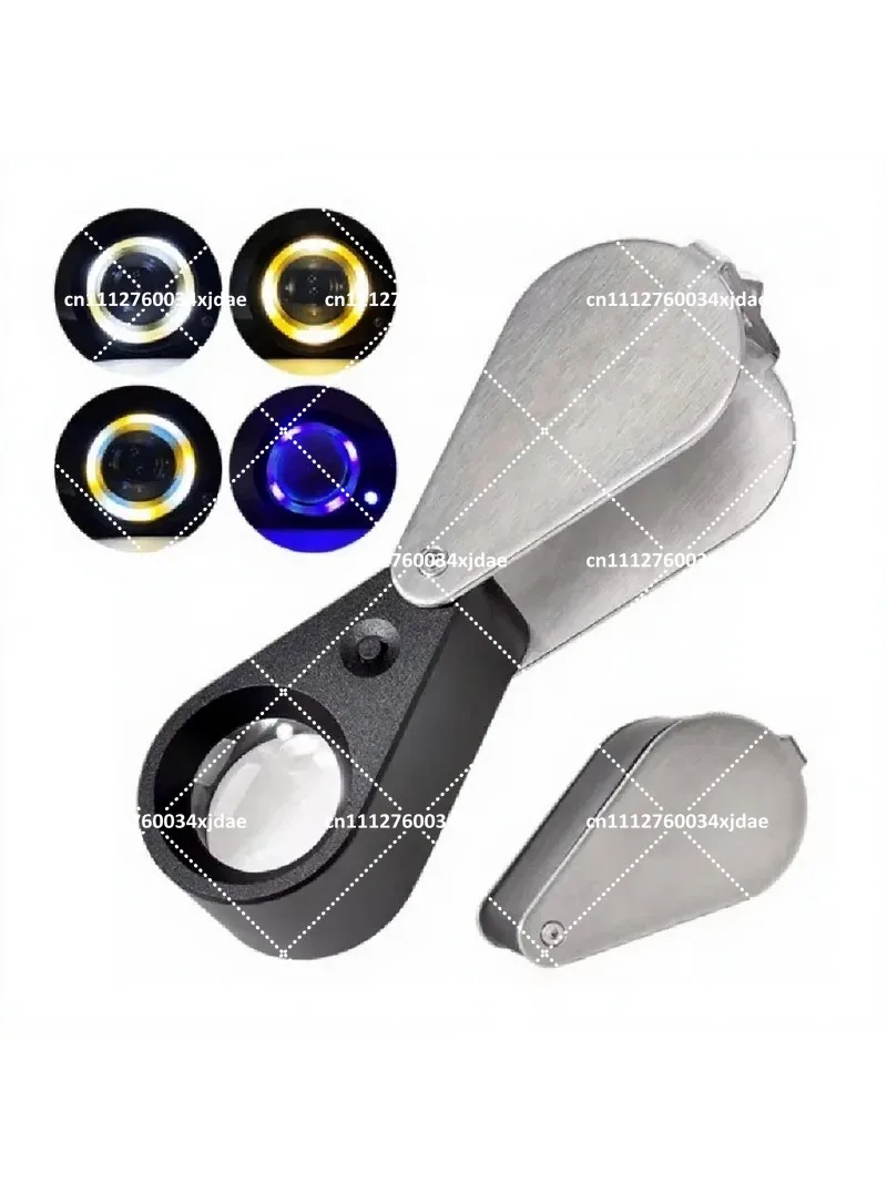 Mini Metal Jeweler Loupe 10X 20X 30X 40X LED UV Light Diamond Magnifier 21mm Triplet Lens for Jewelry Stamps