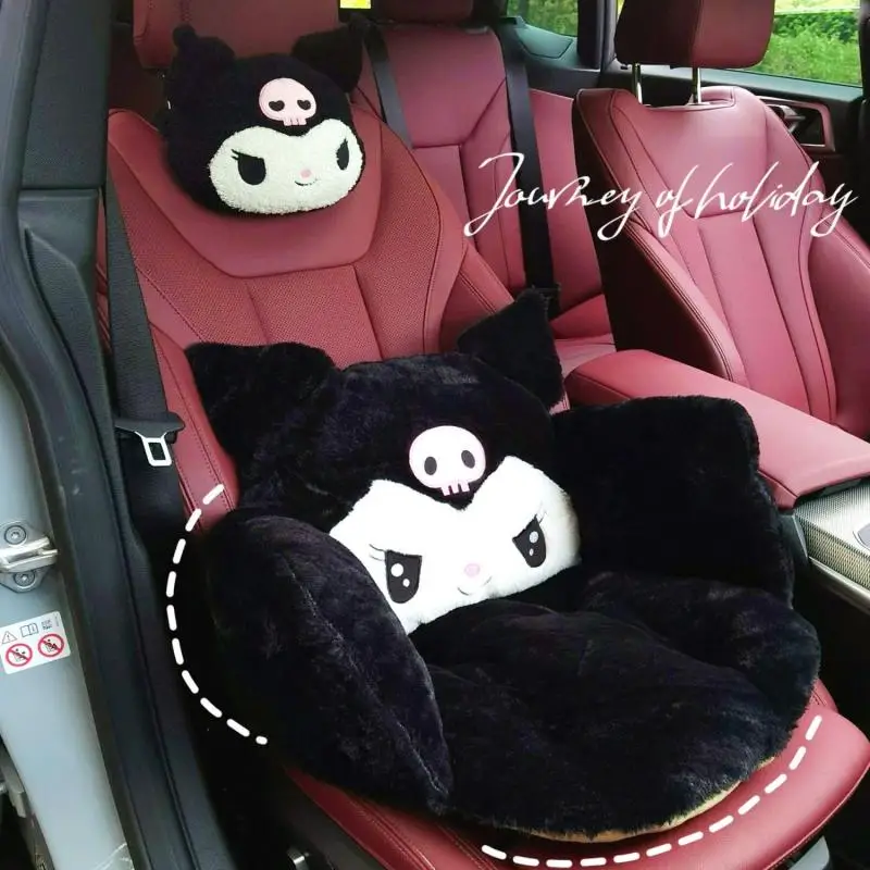 Kawaii Anime Car Seat Cushion Kuromi Integrated Waist Pillow Winter Warm Seat Cushion Dirt Resistant Plush Height Increasing Pad