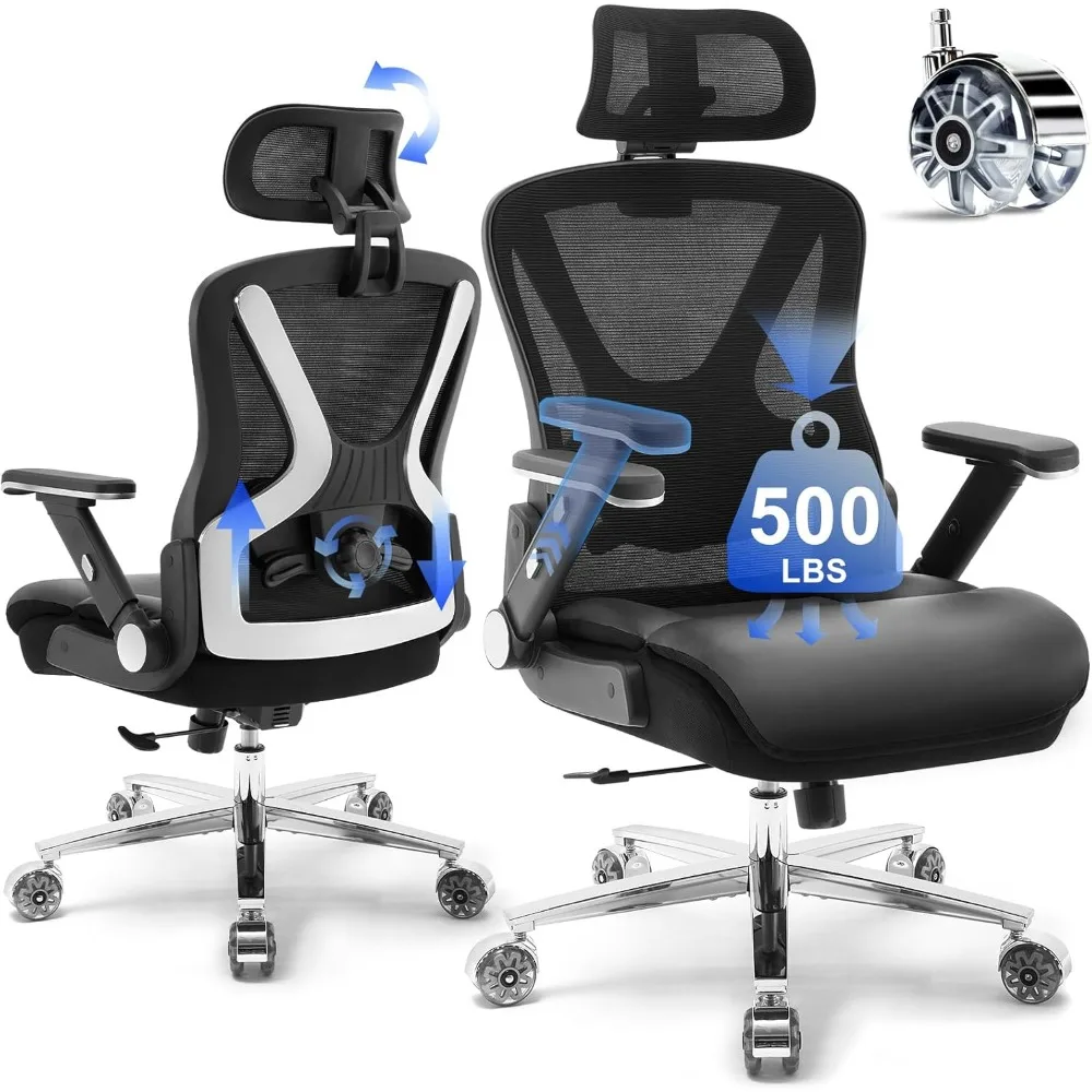 Ergonomic Office Chair,Big and Tall Office Chair for Heavy People,Mesh High Back Desk Chair with 5D Flip Arms Large Wheels