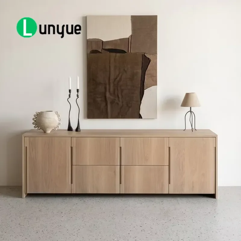 White Oak Solid Wood Side Cabinet Scandinavian Style Buffet for Living Room Dining Room Home Storage Furniture Decoration