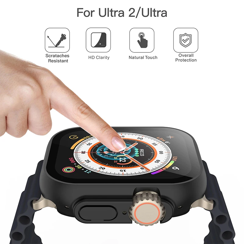 Glass+case For Apple Watch Ultra 2/Ultra Accessories 49mm smartwatch PC Bumper+Screen Protector Tempered Cover iwatch serie band
