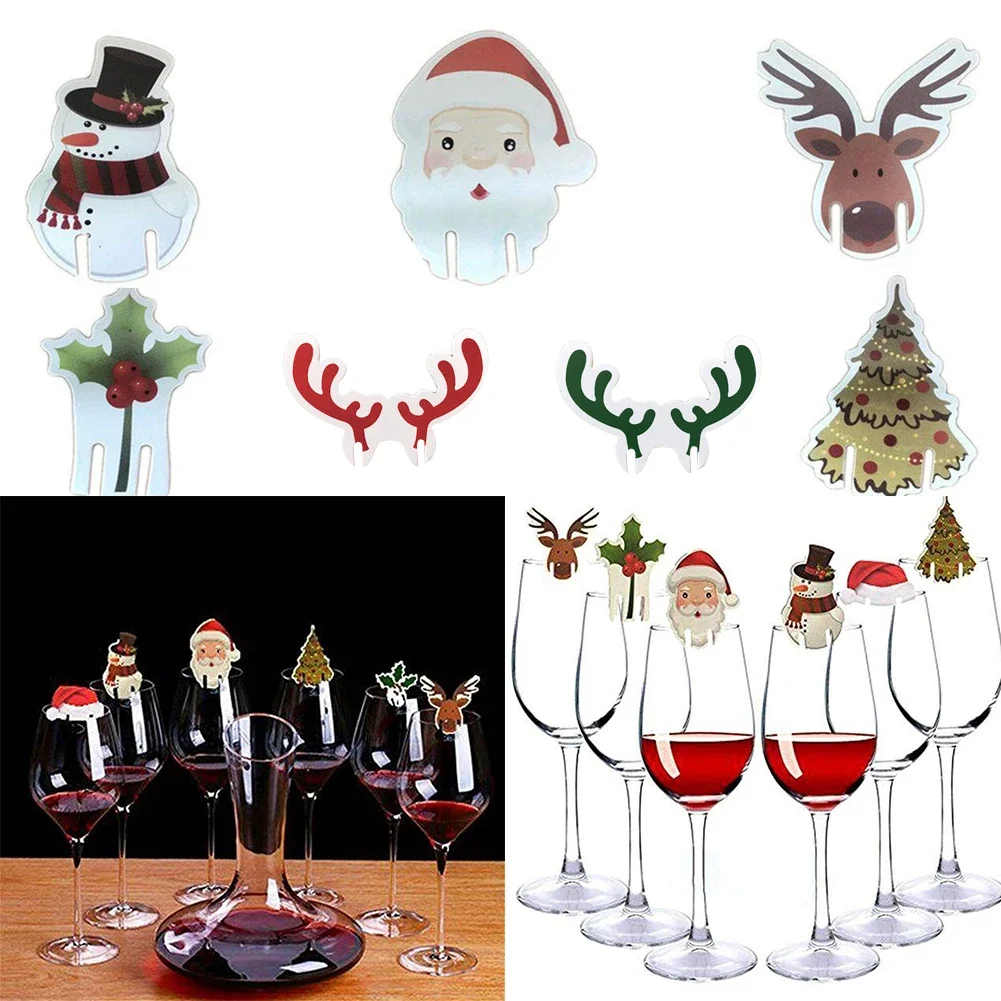 10pcs Christmas Cup Card Santa Claus Snowman Xmas Hat Wine Glass Cup Card Merry Christmas Decorations For New Year 2023 Navidad