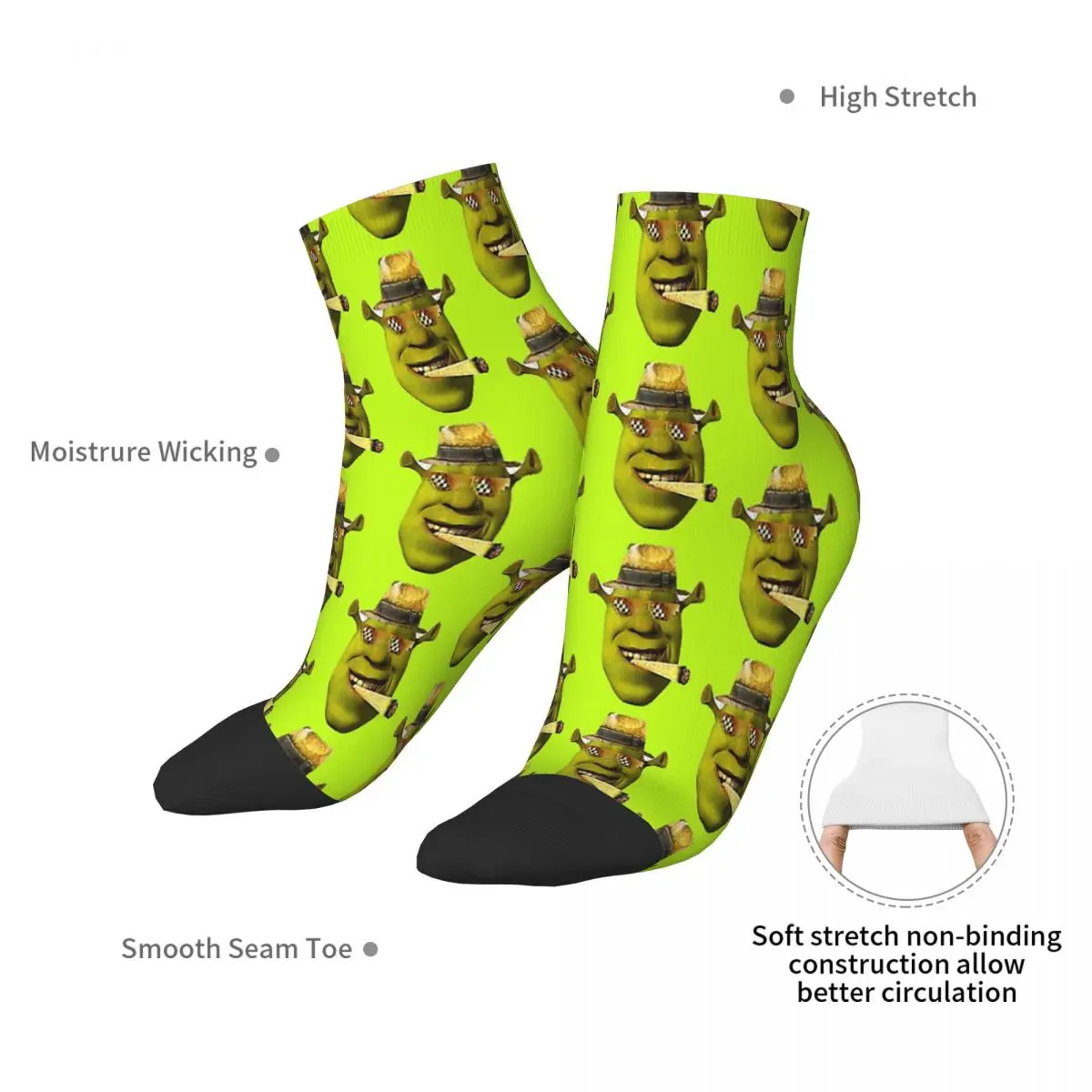 Pun Stickers Shrek Green Schreck Comedy Film Ankle Socks Male Mens Women Spring Stockings Printed