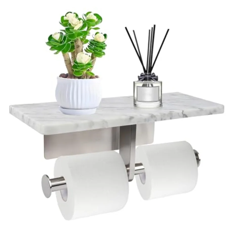 

Toilet Paper Holder with Natural Marble Shelf for Bathroom WashroomWall Mounted Tissue Holder Suitable for Mega Roll Brushed Ni