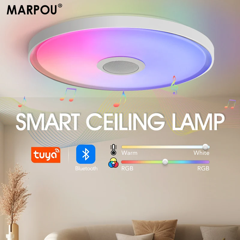 

MARPOU Smart Ceiling Lights 18inch TUYA RGB Dimming Modern Music Light With Remote Control AC220V For Bedroom Living room