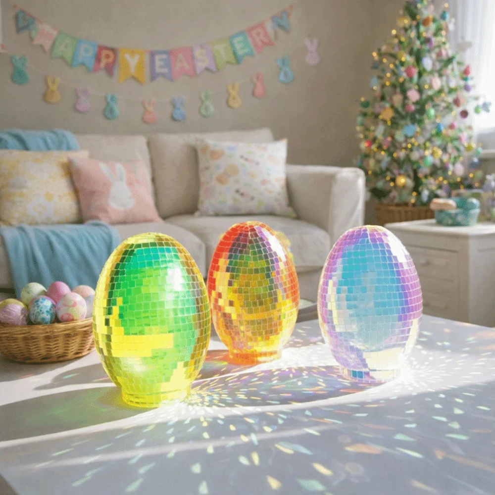 

Easter Theme Glass Disco Egg Ball Decorative Shimmering Effect Easter Mirror Ball Adorable Egg Ornaments Holiday Gifts