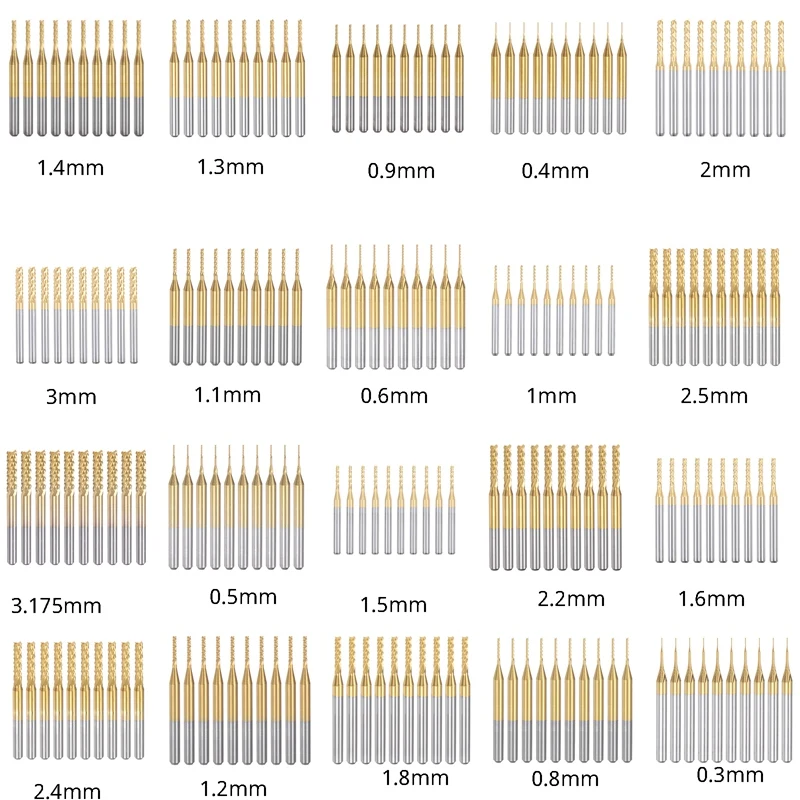 10 STKS Titanium Jas Carbide Frees Graveren Frees CNC Frezen Voor PCB Machine, 1/8 Inch Schacht