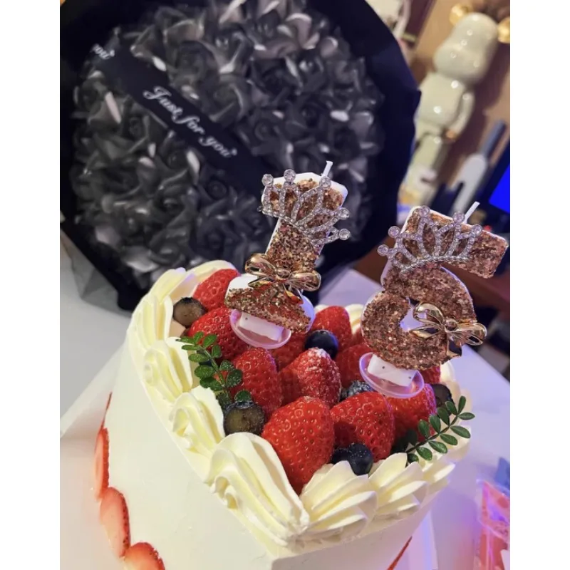 Gold Crown Glitter Bow Number Birthday Cake Candles 0-9 Decoration for Party Wedding Anniversary Celebration Supplies