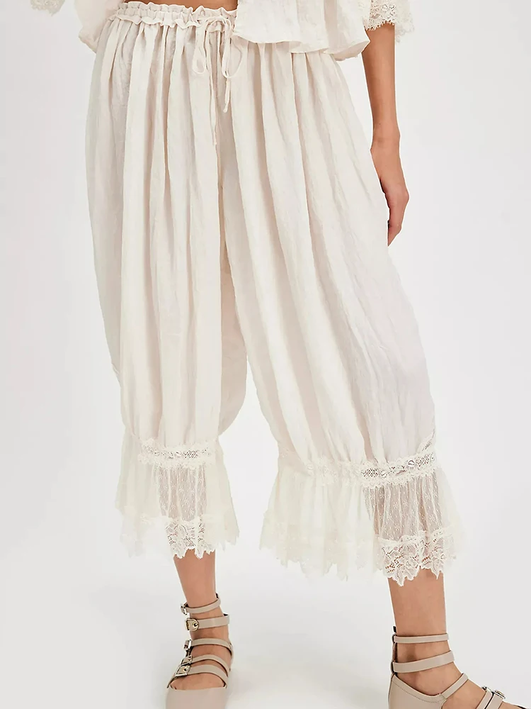

Белые летние повседневные шаровары, брюки, винтажные кружевные ажурные женские винтажные прозрачные сексуальные свободные женские капри с эластичной резинкой на талии