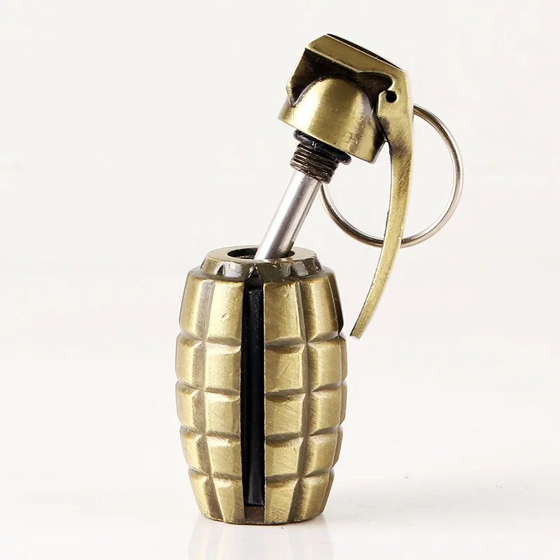 New Creative Grenade Shaped Keychain Fire Starter Permanent Match metal Cigarette Paraffin Oil Lighter Outdoor Backup Tool gifts