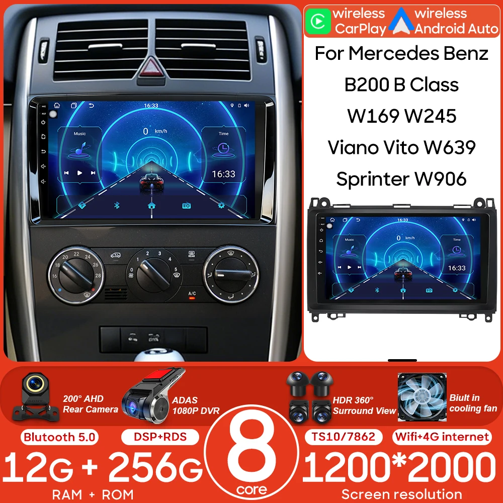 

Автомагнитола Android с мультимедиа, видеоплеером, CarPlay и навигацией для Mercedes Benz B200, B-класса W169, W245, Vito W639, Sprinter W906
