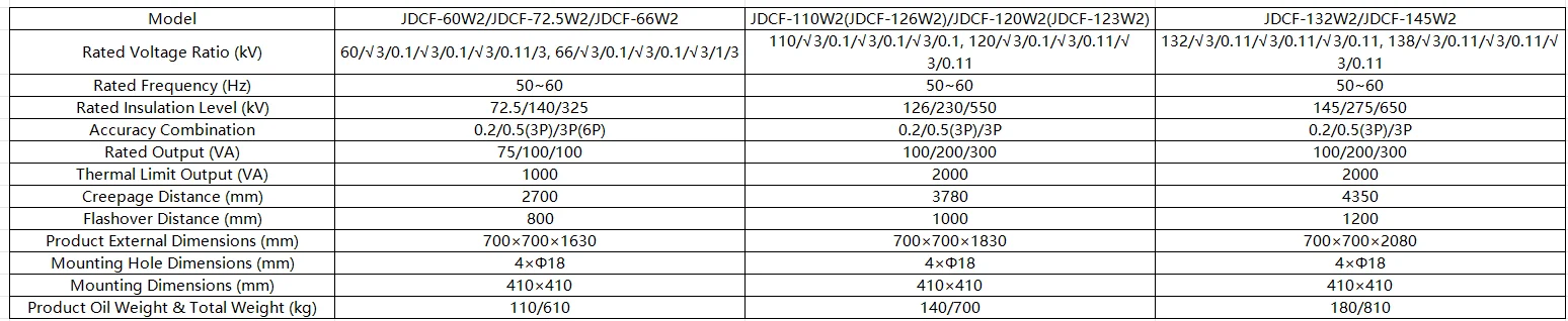 JDCF-66W1/72.5 series voltage transformer 60~ 145kV 50/60Hz oil-immersed substation