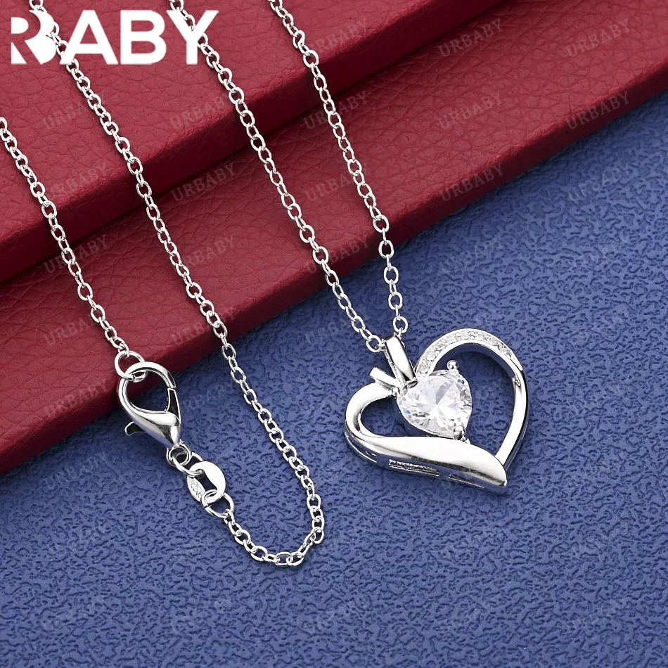 

URBABY 40-75cm 925 Sterling Silver Zircons Heart Pendant Necklace Charm Trend Birthday Gifts Fashion Party