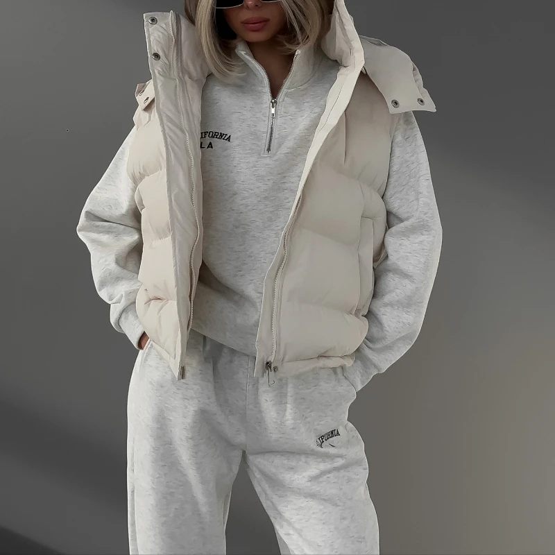 

Winter Padded Vests for Woman Zipper Hooded Sleeveless Jacket and Waistcoats Fashion Warm Parkas Coat Outerwear Streetwear 2025