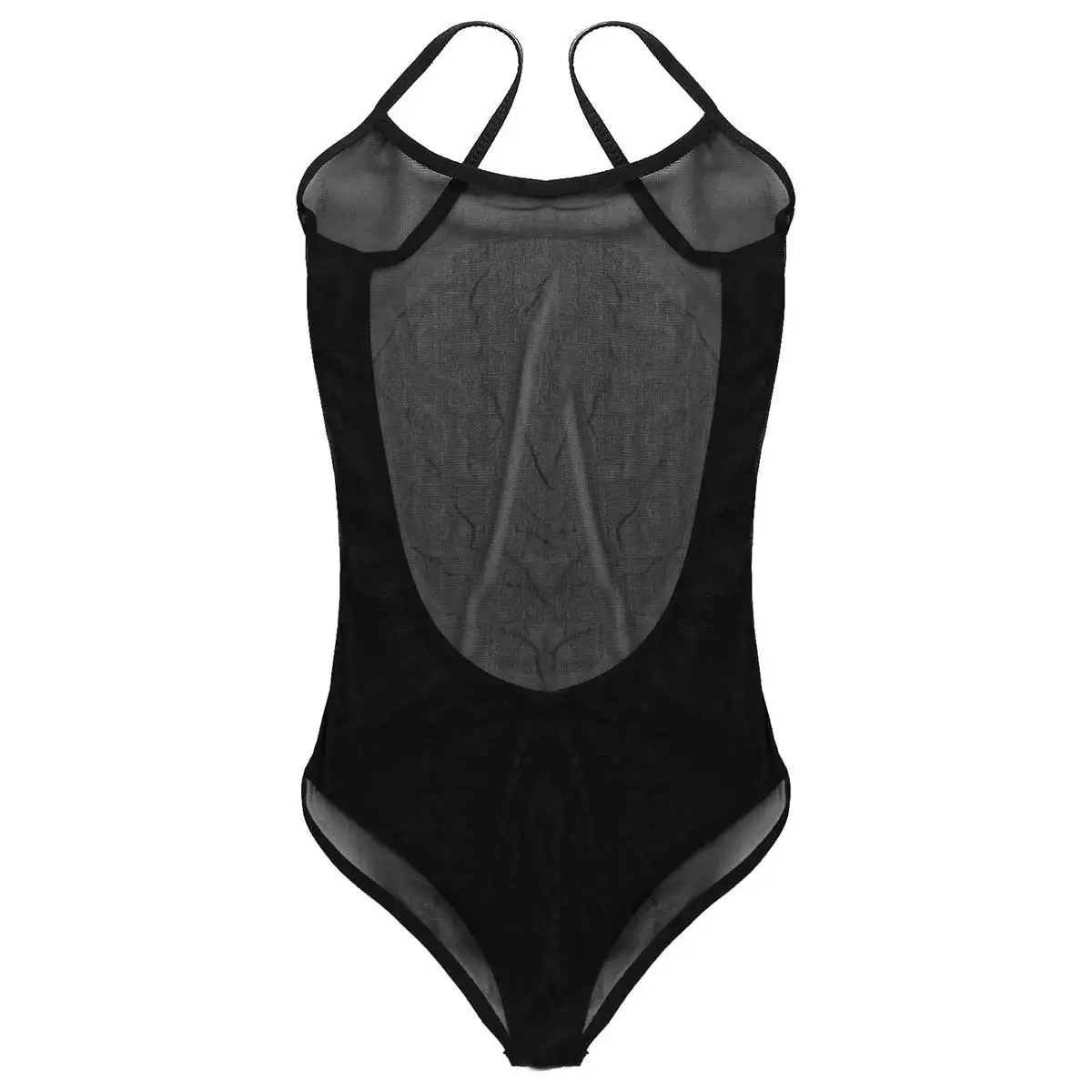 Women\'s One-Piece Backless Leotard, See Through Bodysuit, Sheer Mesh, Spaghetti Shoulder Straps, Nightwear, Sexy Lingerie