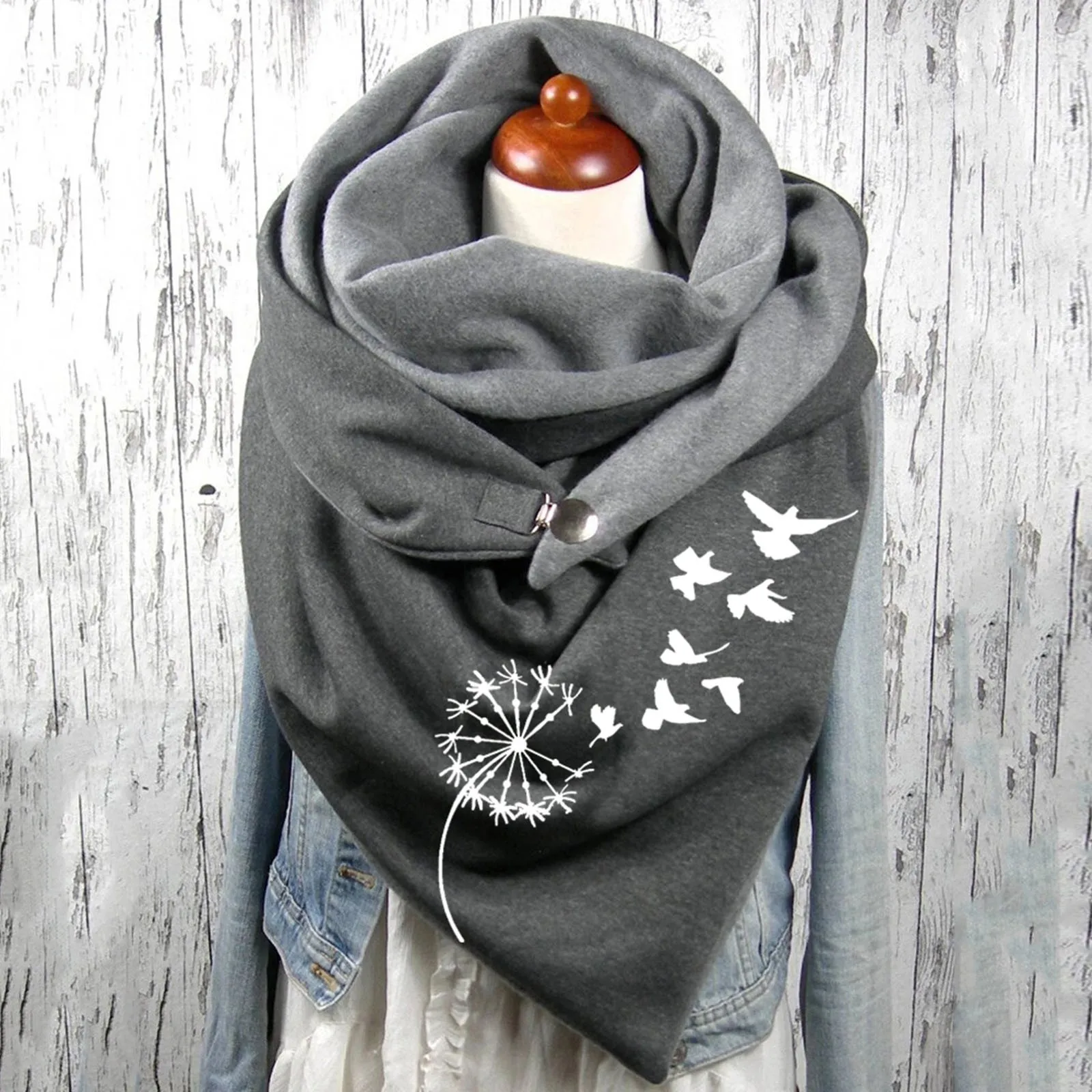 Square Scarves With Button Clasp Women Boho Print Scarf Shawls Wraps Neck Warmer Blanket Wraps Scarves Echarpe Foulard Neck Wrap