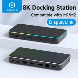 Hagibis displaylink usb c docking station dreifach anzeige 3 monitore mit dp mst hub 100w pd rj45 led für macbook m1 m2 fenster