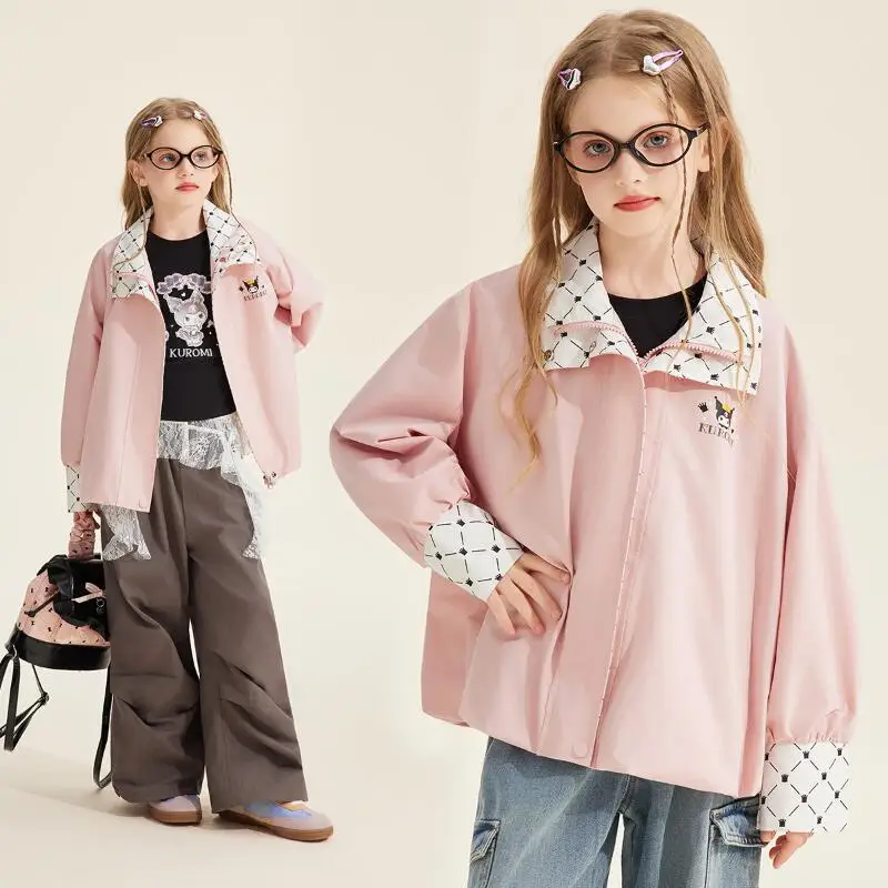 

Популярное пальто Sanrio для девочек Kuromi Kawaii, модная весенне-осенняя студенческая повседневная куртка с длинными рукавами, детская одежда, новинка