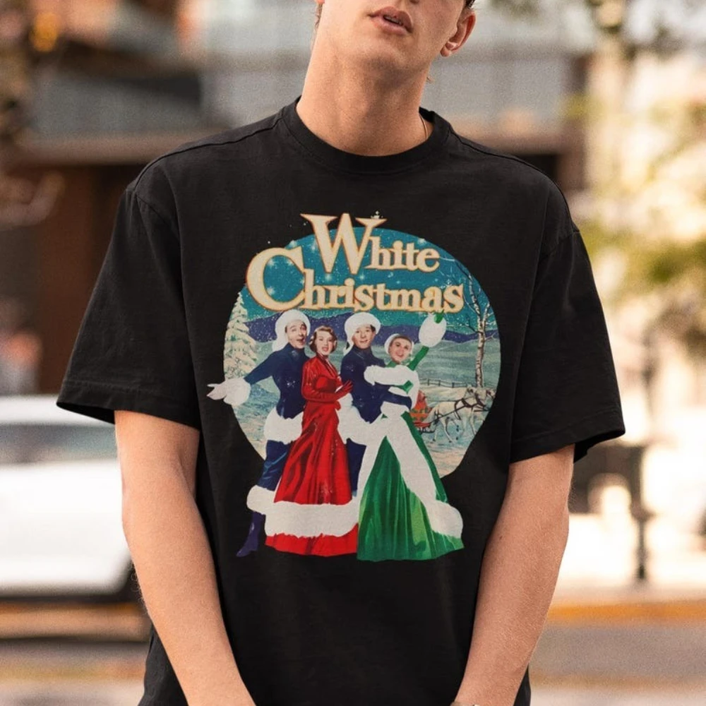 White Christmas Movie Men Women T-Shirt Vintage Style Xmas Tee Happy and Bright Christmas Holiday Short-sleeved Top Men Clothing