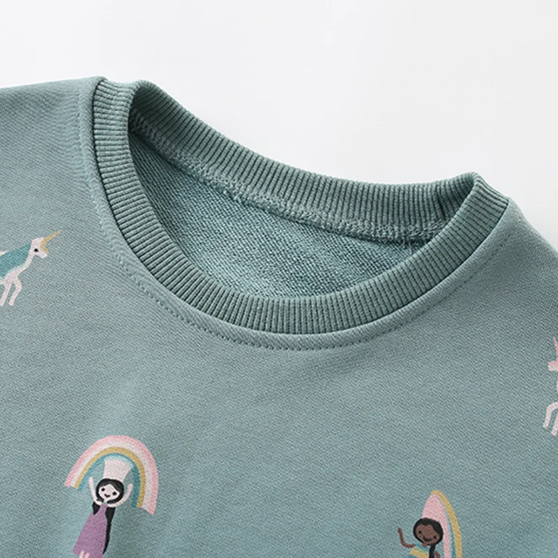Jumping Meters Neuankömmling 2-7T Mädchen-Shirts Babykleidung Einhorn-Regenbogen-Sweatshirts Kleinkind-Kostüm Mesh-Kapuzenshirts – Detail 4