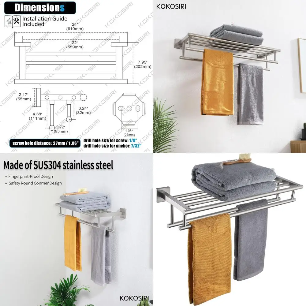 

24-дюймовый настенный двойной держатель для полотенец из матового никеля из нержавеющей стали