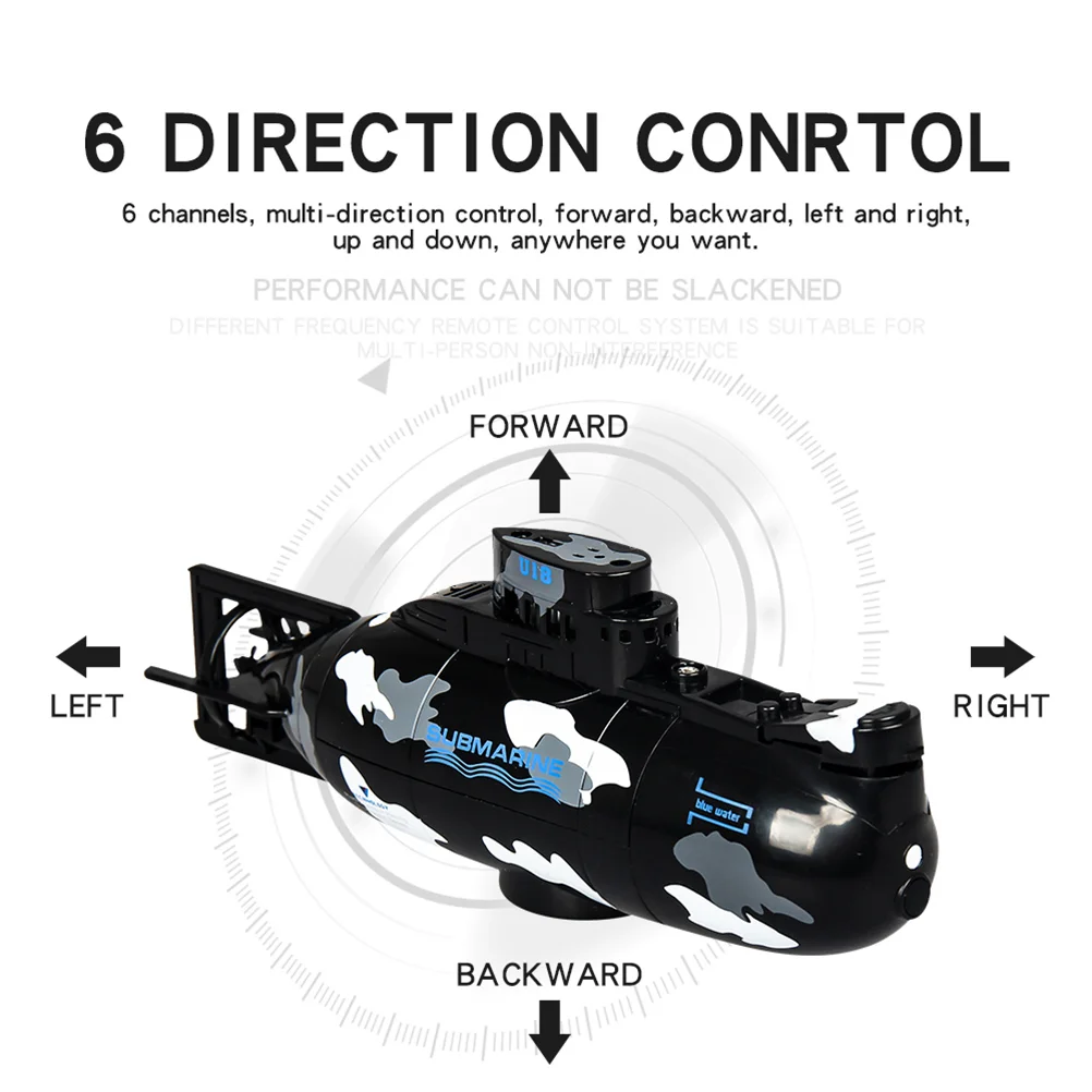 

RC Submarine Mini Boat 37V Plastic Mini Submarine Boat RC Toy Boat Waterproof Diving Gift for Kids (Black)