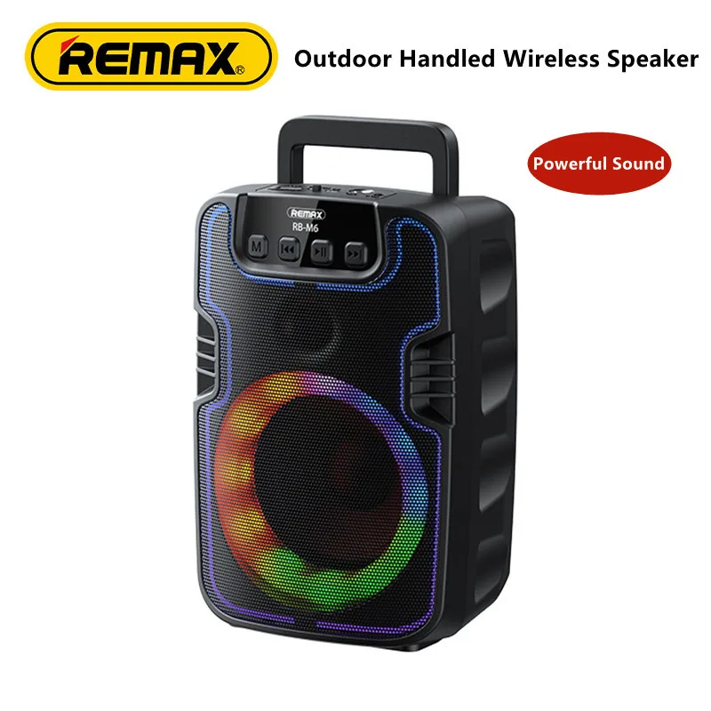 Remax Outdoor Wireless Speaker Powerful Bass Colorful RGB HiFi Long Playback With Potable Handle For Music