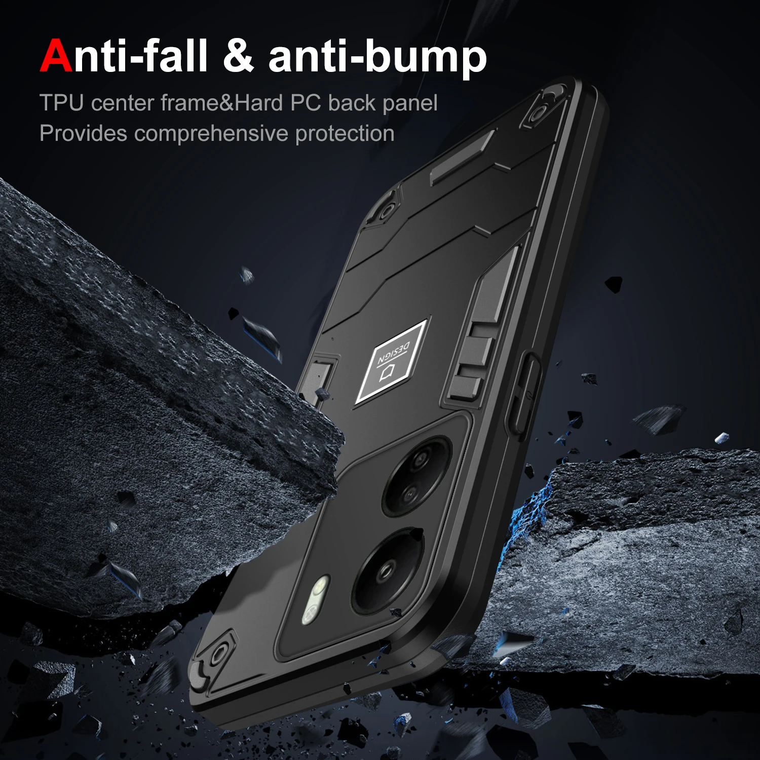 2 in 1 Rugged Armor Shockproof Phone Case For Xiaomi Redmi 13C 6.74 inches Soft TPU Frame Hard Plastic Protective Back Cover