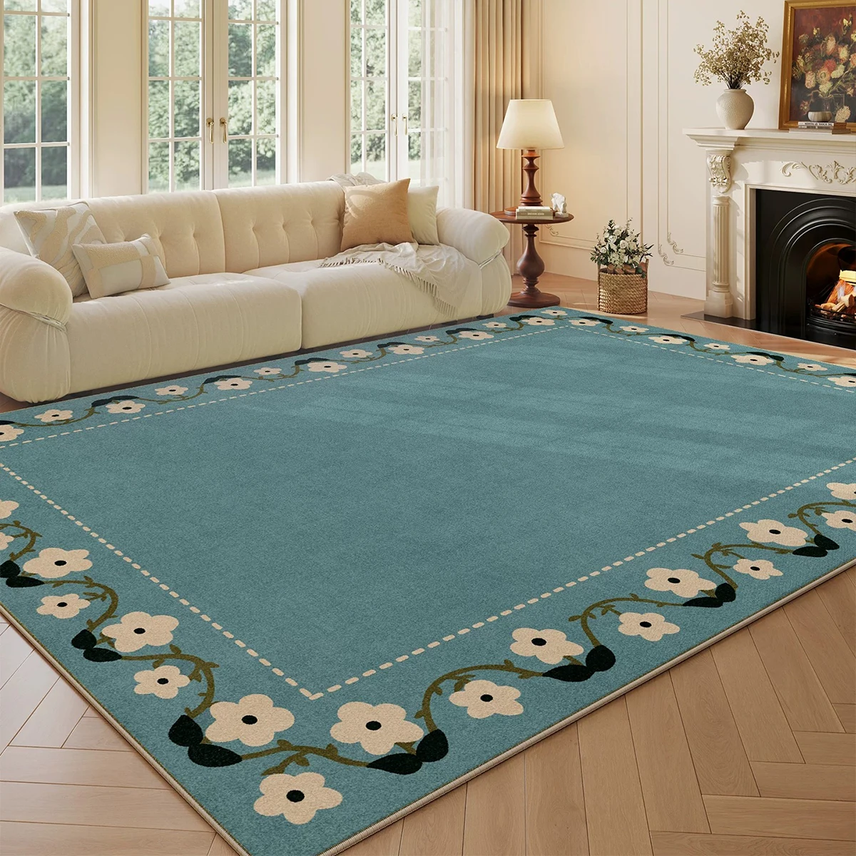 Living Room Carpet Floral Vintage Creative Design Rug for Bedroom Floor Mats Short Plush Rug Soft Bedside Mat Large Area Rugs 러그
