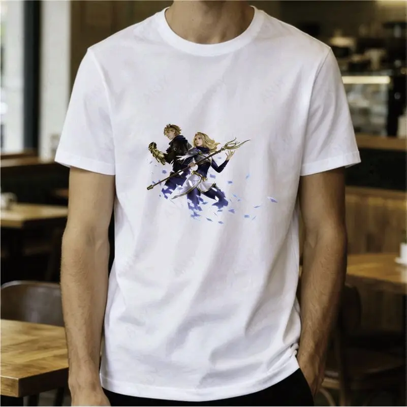 Light and Dark Twin Knights Anime Print Short Sleeve T-Shirt - Golden Shield Warrior Dark Assassin Gaming Character Unisex Top