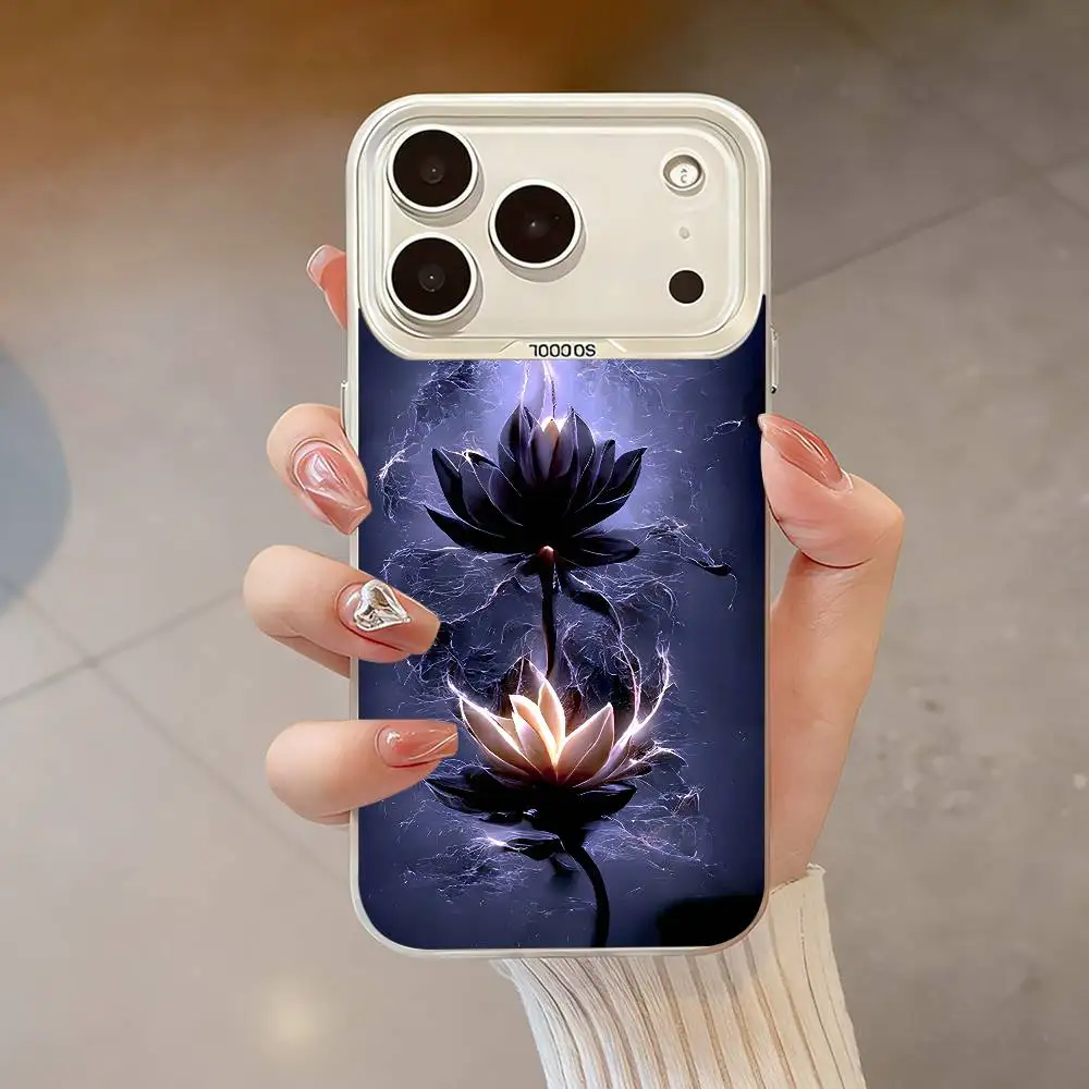 Casing Ponsel Lukisan Teratai Seni Kuno Untuk iPhone 17,16,13,12,X,11,15,14,Pro,Max,Plus,SE4,Air,Mini Putih IMD HD Matte