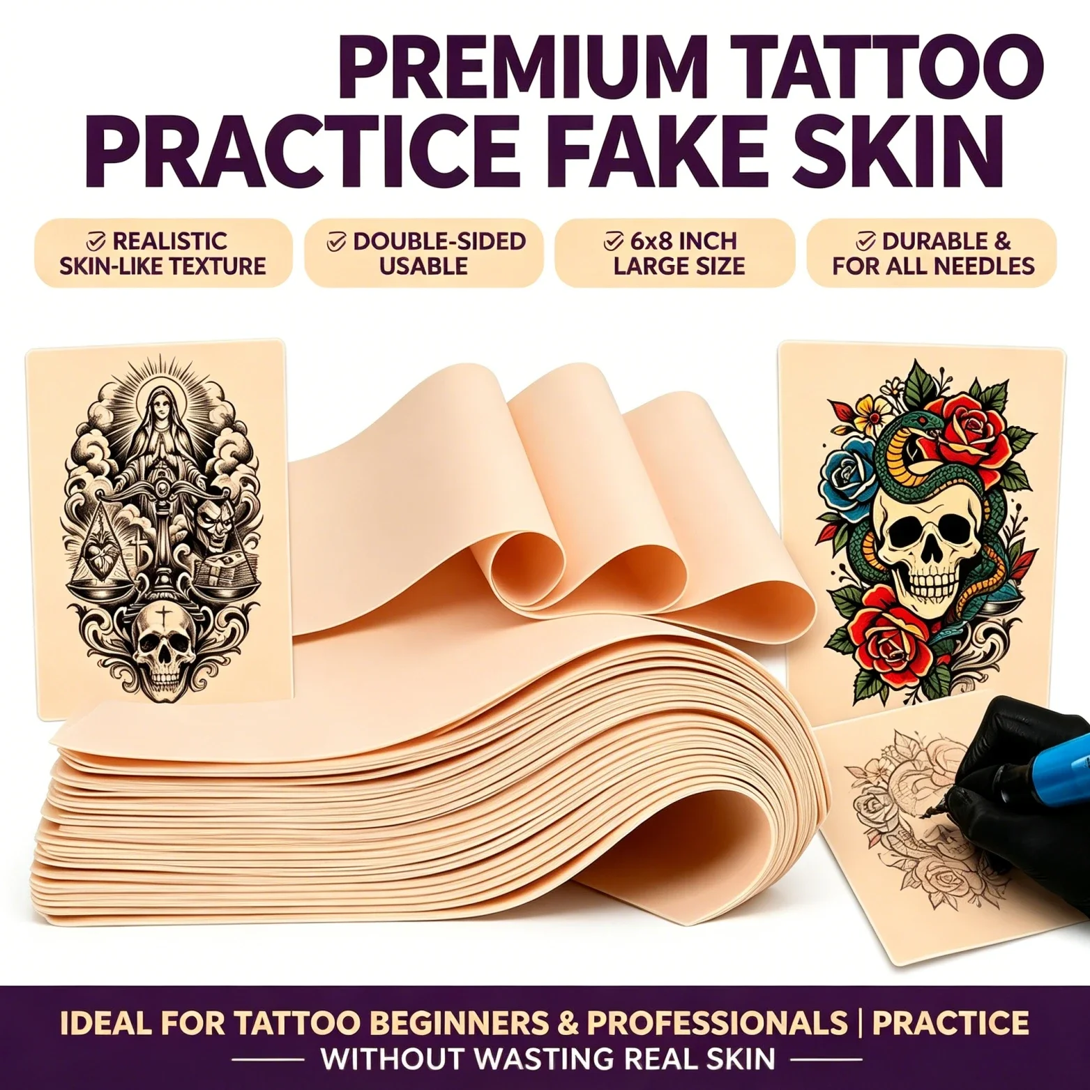 2mm Thickness Tattoo Practice Skin Blank Fake Tattoo Skin for Permanent Makeup Tattoo Beginner Exercise Tool Tattoo Accessories