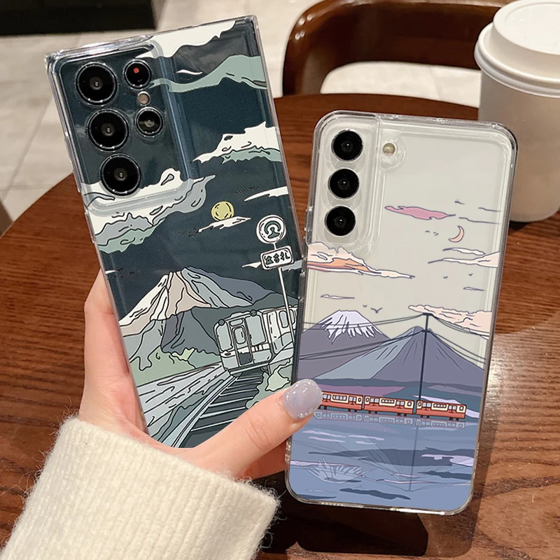 Handyhülle mit Bergflugzeug-Muster für Samsung Galaxy S26 S25 S24 S23 Ultra S22 Plus S24 S21 FE S25 Edge Transparente TPU Softcover