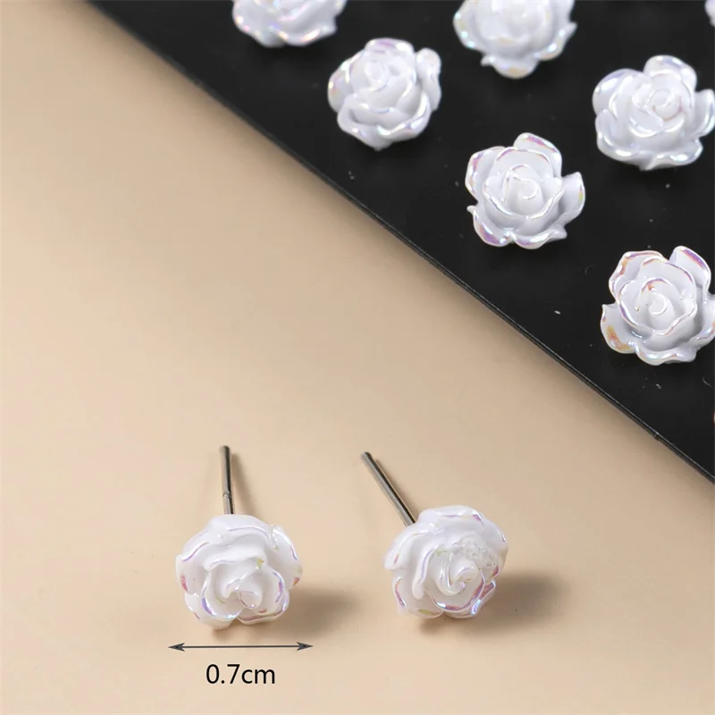 36Pairs/set White Resin Rose Flower Stud Earrings Set for Women Multi-Size Stud Ear Earrings Jewelry Fashion Gift