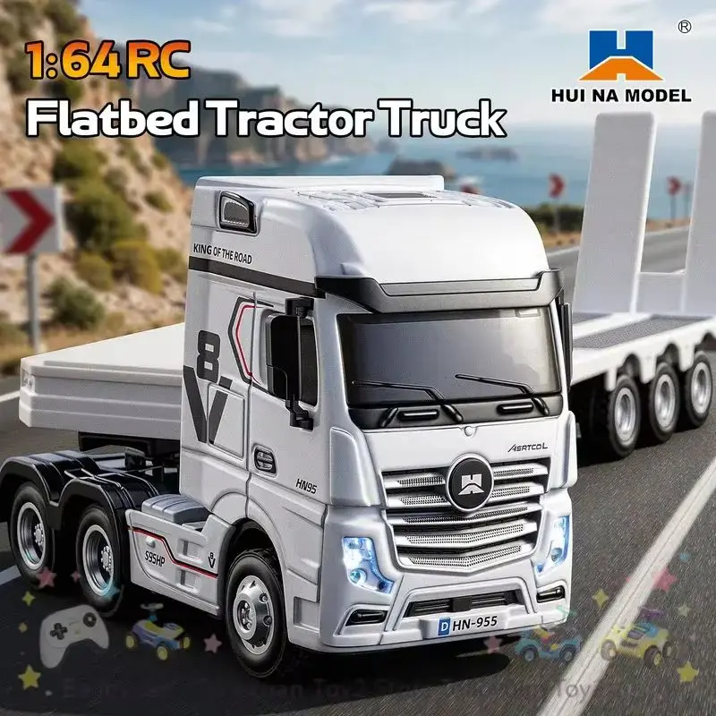

Hui Na Model 1 64 Rc Flatbed Tractor Truck Mini Twelve Channel Remote Control With Light Sound High Low Speed Servo Desktop
